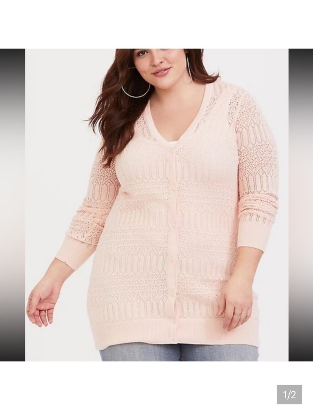 Torrid Light Pink Blush Pointelle Button-Front Cardigan 6x